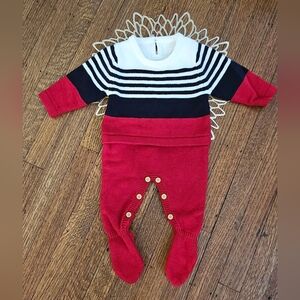 Knit One Piece Blk & Red Footed Romper Size 1-3 months